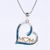 Pendant Necklaces Vintage Gold Color MOM Necklace Blue Opal Stone Heart Boho Silver Chain For Women Mother's Gift