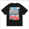 Camiseta de manga corta de algodón de doble hilo con estampado de coche pintado de belleza de nicho para hombres y mujeres