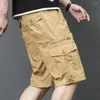 Herren Shorts Männer Sommer Cargo Einfarbig Multi Taschen Gerade Hosen Lose Elastische Taille Mitte Knie Länge Hosen