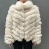 Bouton Style Casaco De Pele veste réversible bulle vestes De fourrure naturelle hiver épais chaud vrai manteau De fourrure De renard pour les femmes