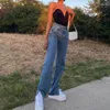 Jeans femme Vintage taille haute Y2k femmes décontracté Chic couleurs unies pantalon droit Sexy mode ajustement pieds fendus ourlet Indie pantalon