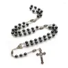 Pendentif Colliers QIGO Black Gallstone Chapelet Croix Collier Long Bijoux Catholiques