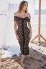 off shoulder women lady bandage dresses stripes fashion paris show luxury bodycon dress party evening outfits office OL formal wear 1720