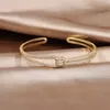 Bangle 14k Real Gold Lating Exquisite AAA Luxury Full Circon Knot Браслет элегантный женский свадебный открытие Регулируемое 0627