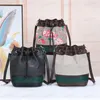 New Luxury Women Bucket Bag Drawstring Opening Crossbody Shoulder Bag Designer Printed Stripes Cylindrical Package Carrying Bag
