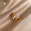 Anéis de banda luxo zircão ouro duplo estudante anéis de abertura para mulher 2021 moda gótico dedo joias festa de casamento anel sexy para meninas z230629