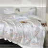 Bedding sets Luxury White Embroidery Egyptian Cotton Set Satin Smooth Duvet Cover Flat Fitted Sheet Pillowcases 4 6 10Pcs 230628