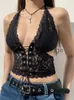 Vestidos de fiesta Darlingaga Sin espalda Cuello halter Top de encaje negro Camisola Sujetador Amarre Vendaje Tops sexy Moda recortada Gótico Ver a través de la ropa x0629