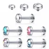 Pierścienie przyciskowe Bell Bell 10pc G23 Labret przeszywający cyrkon 6810 mm wewnętrznie gwintowane kołki do uszu Kolczyki helisowe helisa biżuteria nadwozia 230628