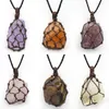 Pendant Necklaces Bohemian Style Necklace Natural Irregular Shape Original Stone Crystal Mesh Pocket Woven Dream Net Charm Gift