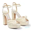 Plate-forme élégante Sandales Chaussures All-Over Pearl Femmes Robe de mariée élégante Escarpins Lady Talons hauts