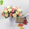 New European Style 10 Head Tea Roses Simulated Bouquet Wedding Silk Fabric Home Decoration with Artificial Flowers Rose Camellia Bud