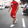 T-shirt masculina ternos camisa de tênis bloco de cor listrado gola redonda street diário manga curta roupas vestuário 2 peças moda leve básico clássico