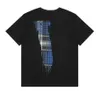 Couples T-shirts FRIENDS 23ss Summer Blue Plaid Print Large V Heavy Duty Round Neck Cotton Loose Short Sleeve T-shirt pour hommes et femmes Fashion Top Clothing Pullover Tees