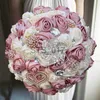 Faux Floral Greenery Hot Selling 1pc/lot Burgundy Large Size Bridal Bridesmaid Wedding Diamond Bouquet x0629