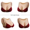 Silicone Breastplate Fake Breast Forms For Crossdresse Drag Queen Cosplay B-G Cup Cotton Filling Round neck