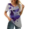 Kvinnors T -skjortor Floral Tryckt nät Fluffy Short Sleeved Bubble V Neck Shirt Dölj Sweat Dark Tee