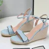 Designer Wedge Sandal Women's Leather Platform Espadrille 8-13cm Talons hauts Réglable Bride à la cheville Sandales Summer Party Chaussures de mariage avec boîte