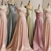 BABYONLINE Simple Soft Sliky Satin Bridesmaid Dresses Spaghetti Neckline Leg Slit and Flowing A-line maxi Evening Prom Gowns CPS3025