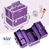 Cajones de maquillaje de tren Cajón de aleación Cosmética Organizador de caja Almacenamiento Portable Professional Malasa 4 bandejas Joyería de bloqueo para mujeres 230628