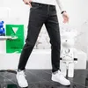 Designer de jeans masculino Hong Kong outono e inverno novo ajuste fino pequeno reto esticado 2022 preto casual calças compridas masculinas SMZZ