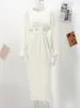 Basic Casual Dresses White Waist Hollow Out Dress for Women Elegant Folds Flare Sleeve Midi Dresses Spring Summer Female High Street Long Dresses 230628