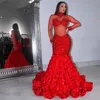 Pink red black Mermaid Prom Dresses Sleeveless V Neck 3D flowers diamond Sequins Beaded Floor Length Celebrity Formal long Train Evening Dresses Plus Size party gown