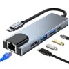 5 en 1 USB Type C vers HDTV 4K Hub USB3.0 Gigabit 100M Ethernet Rj45 Lan 100W Adaptateur PD pour Macbook Pro Station d'accueil Chargeur