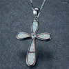 Pendant Necklaces Fashion White Blue Fire Opal Necklace Boho Female Big Cross Vintage Silver Color Engagement For Women