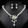 Necklace Earrings Set Fashion Crystal Pearl Bridal Costume Floral Rhinestone Choker Necklaces Wedding Nigeria Beads Jewelry