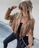 Kvinnors jacka y2k fransad hem Tassel Cardigan Crop Tops E Girl Motor Biker Jacka Suede Leather 90s Vintage Streetwear Coat Cool 230629