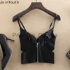 Robes de soirée Noir Crop Tops Femmes Vêtements Tempérament Tunique Réservoir Dos Nu Zipper Mode Sexy Tees 2023 Ropa Mujer Coréen Camis Y2k Vêtements x0629