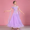 Scene Wear Purple Ballroom Dance Dress Vuxen 2023 Modern Waltz Dancing Kjol Kort ärm Standardklänningar Kvinnor