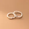 Kluster ringer oss storlek 49-54mm 925 Sterling Silver för kvinnor Enkel rund Pearl Korean Fashion Elastic Rope Ring Fine Jewerly