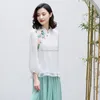 Etniska kläder 2023 Förbättrad Cheongsam Zen Top For Women Vintage Brodery Stand Collar Blue Chinese Half Sleeve Loose Chiffon G491