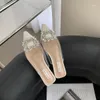 Pantofole donna estate tacco trasparente scarpe femminili scivoli infradito in gelatina bassa copertura punta moda 2023 glitter tessuto di lusso piangere