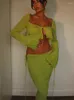 Robes de travail Y2K robe ensemble femme 2 pièces maille recadrée Cardigan pansement longue jupe deux pièces femmes Club Sexy tenues costume vert