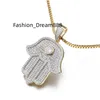 Jasen custom hip hop iced out topaas kubieke zirkoon hamsa hanger voor mannen vrouwen