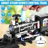 Électrique/RC Piste Électrique Simulation Train Mode Jouet À Piles Chemin De Fer Classique Fret RC Train Eau Vapeur Locomotive Playset avec Fumée 230629