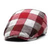 2023 frühling Baumwolle Plaid Print Newsboy Caps Flache Schirmmütze Männer und Frauen Maler Baskenmütze Hüte 136