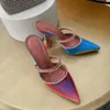 Designers Heels sandalias para mujer zapatos de tacón alto puntiagudos toesl girasol crysta hebilla verano sexy talón correa trasera suela de cuero genuino sandalia con bolsa