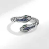 With Side Stones 100 925 Sterling Silver Rings For Women Snake Shape Green Eye Simple Trendy Retro Open CZ Anillos Party Gifts Accessories 230629