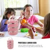 Conjuntos de louças Bento Box Box de três camadas Estojo portátil de aço inoxidável Ood Kids Lunch Cute Silica Gel Office Lunch box Metal