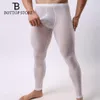 MLXN homme pénis pochette gaine serré mince sous-vêtement thermique hommes Jacquard Lingerie mâle Long Johns Transparent Legging Gay Underpant245D