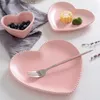 Servies Sets Frosted Keramiek Servies Ontbijtbord Love Heart Dish Heart Shaped Bowl Couple Plate Creative Dessertborden hollowware T191218 Z230630