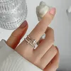 Cluster Rings Fashion Double Layer Cross Zircon Ring For Women Gold Silver Color Adjustable Finger Bling Korean Elegant Jewelry Gift 230630