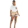 Women's Set 2023 Fashion Casual Splice Printed Plaid T-shirt Women's Two Piece Set Women's Shorts Set