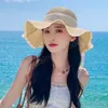 Chapeau d'été pour femmes pliable dentelle garniture chapeau de paille filles voyage en plein air large bord chapeau décontracté seau chapeaux plage crème solaire chapeau
