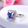 Anelli a grappolo HOYON Anello con gemme colorate per donna Diamond Princess Baguette Micro-set Zircone Lady Birthday Jewelry