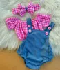 Kleding Sets Baby Meisje Zomer Kleding Set Mode Born Baby Plaid Korte Mouwen Crop Tops Denim Romper Hoofdband 3 Stuks Voor peuter Outfits 230630